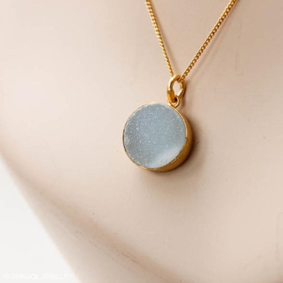 Gold Light Baby Blue Druzy Necklace 14k Gold - Picture 4 of 8